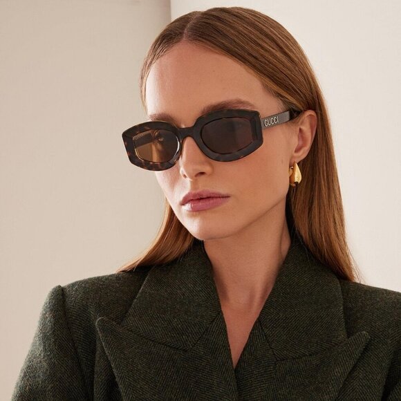 Gucci GG1719S 002 BRAND NEW Sunglasses Light Havana Brown Women Square main image 6